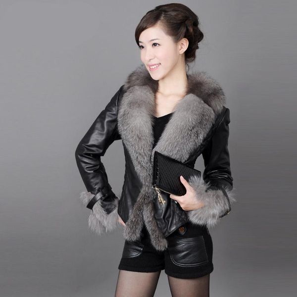 women's leather & faux autumn winter fashion coat imitation fur collar stitching pu jacket female short large size warm slim coats 393, Black
women's leather & faux autumn winter fashion coat imitation fur collar stitching pu jacket female short large size warm slim coats 393, Black