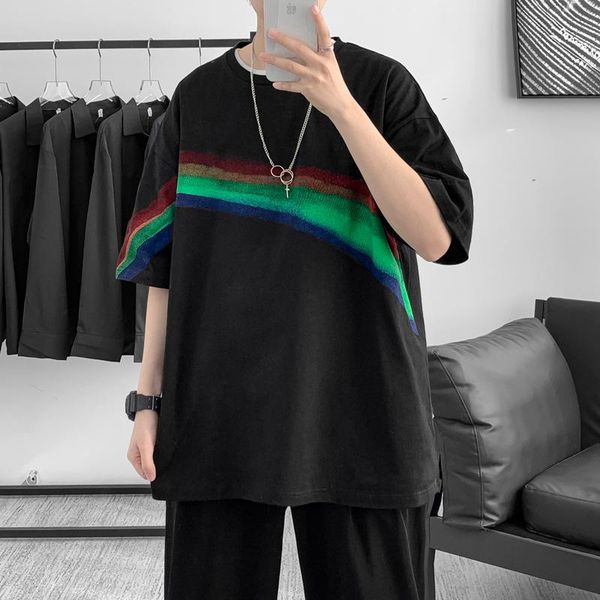 men's t-shirts summer hip hop harajuku style men short sleeve t-shirt rainbow printing splicing round neck, White;black
men's t-shirts summer hip hop harajuku style men short sleeve t-shirt rainbow printing splicing round neck, White;black
