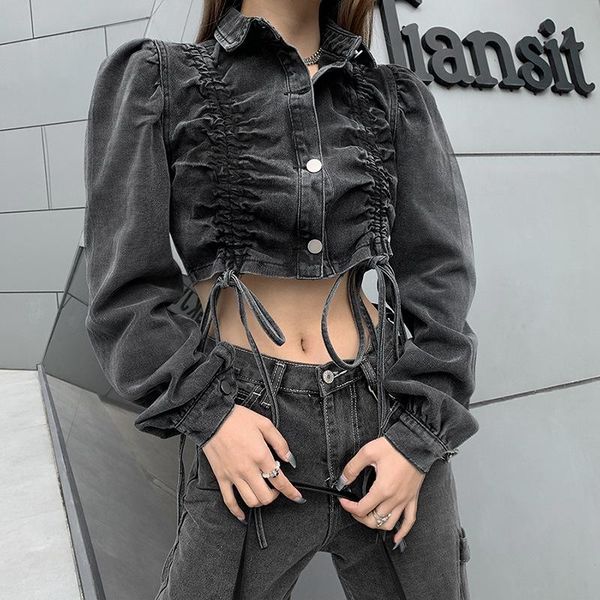 women's jackets stylish lady drawstring denim jacket 2021 autumn women long sleeve turn down collar single breasted black short outwear, Black;brown
women's jackets stylish lady drawstring denim jacket 2021 autumn women long sleeve turn down collar single breasted black short outwear, Black;brown