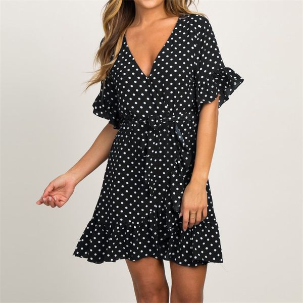 2021 summer new fashion v-neck short sleeve polka dot tie lotus leaf chiffon dress, Black;gray
2021 summer new fashion v-neck short sleeve polka dot tie lotus leaf chiffon dress, Black;gray