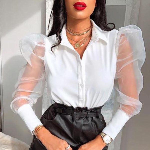 women's blouses & shirts women fashion puff long sleeve blouse perspective bubble v neck button office ladies elegant, White
women's blouses & shirts women fashion puff long sleeve blouse perspective bubble v neck button office ladies elegant, White