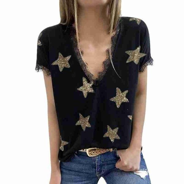 women's t-shirt fashion women tee shirt summer v-neck star print short sleeve lace patchwork girls loose tshirt plus size, White
women's t-shirt fashion women tee shirt summer v-neck star print short sleeve lace patchwork girls loose tshirt plus size, White