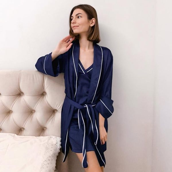 women's sleepwear hechan blue patchwork women robes with sashe long sleeve 2 piece set v neck cami dress female sets satin nightie, Black;red
women's sleepwear hechan blue patchwork women robes with sashe long sleeve 2 piece set v neck cami dress female sets satin nightie, Black;red