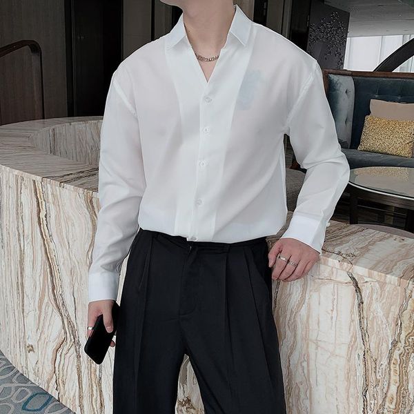 men's casual shirts 2021 men's dress lining loose coats long sleeve losse shirt french cuff men fashion solid color camisa masculin, White;black
men's casual shirts 2021 men's dress lining loose coats long sleeve losse shirt french cuff men fashion solid color camisa masculin, White;black
