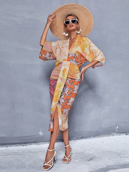 floral & paisley print v neck batwing sleeve dress m4xz#, Black;gray
floral & paisley print v neck batwing sleeve dress m4xz#, Black;gray