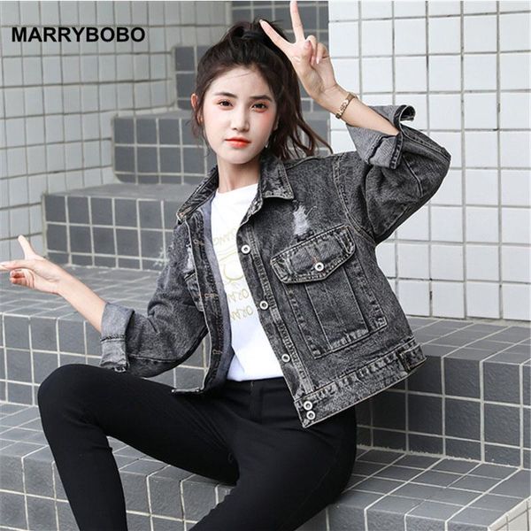 women short denim jackets korean loose bf style outwear 2021 vintage long sleeve frayed ripped hole bomber coat women's, Black;brown
women short denim jackets korean loose bf style outwear 2021 vintage long sleeve frayed ripped hole bomber coat women's, Black;brown