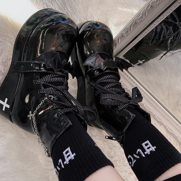 boots womens round toe platform cross ankle cut out chunky heel belt buckle metal chains bat wing gothic punk shoes creepers, Black
boots womens round toe platform cross ankle cut out chunky heel belt buckle metal chains bat wing gothic punk shoes creepers, Black