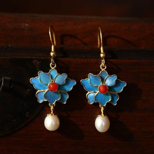 original designer enamel porcelain craft pearl earrings chinese style retro elegant flower charm women's silver jewelry dangle & chande
original designer enamel porcelain craft pearl earrings chinese style retro elegant flower charm women's silver jewelry dangle & chande