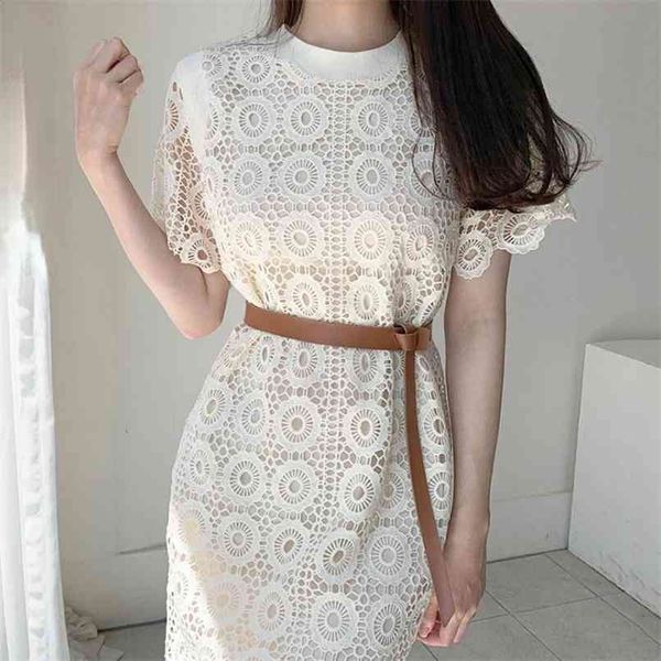 chic retro o-neck flower crochet hollow out apricot lace dress for women summer graceful short-sleeved belt short 210602, White
chic retro o-neck flower crochet hollow out apricot lace dress for women summer graceful short-sleeved belt short 210602, White