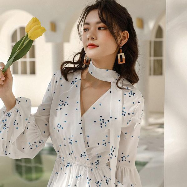 casual dresses women spring polka dot round collar high waist long dress sleeve ruffle hem lacing slim fit, Black;gray
casual dresses women spring polka dot round collar high waist long dress sleeve ruffle hem lacing slim fit, Black;gray