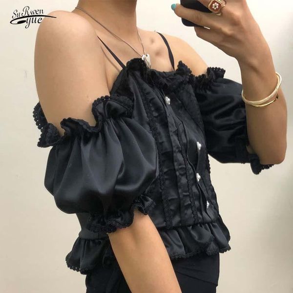 women's blouses & shirts slash neck beading wooden ear puff sleeve summer women short shirt shoulder female blusa 15757, White
women's blouses & shirts slash neck beading wooden ear puff sleeve summer women short shirt shoulder female blusa 15757, White