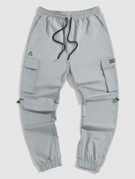 men drawstring waist patch detail flap pocket cargo pants 03lr#, Black
men drawstring waist patch detail flap pocket cargo pants 03lr#, Black