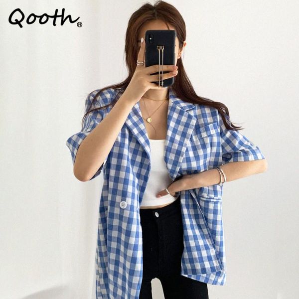 women's suits & blazers qooth plaid causal short sleeve all match blazer summer thin split straight fashion with pockets qt800, White;black
women's suits & blazers qooth plaid causal short sleeve all match blazer summer thin split straight fashion with pockets qt800, White;black