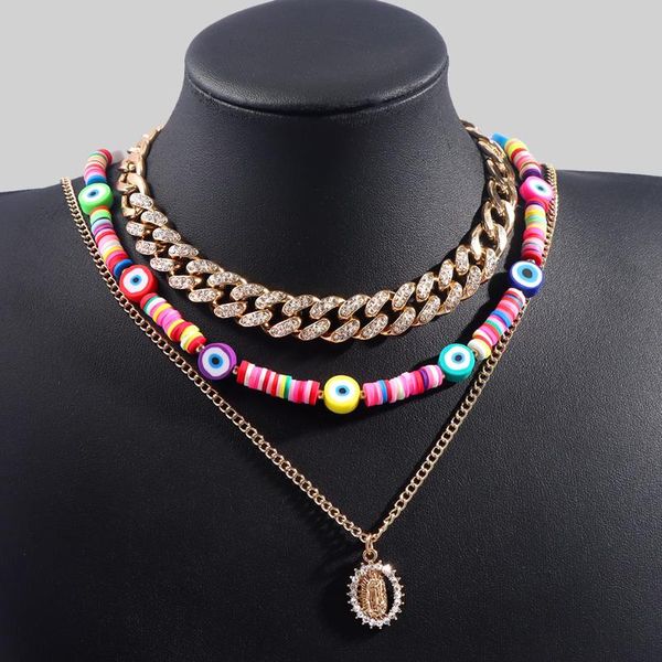 chains 3 pcs shiny cuban chain soft pottery clay turkey evil eye multilayer necklaces for women portrait charm necklace collar jewelry, Silver
chains 3 pcs shiny cuban chain soft pottery clay turkey evil eye multilayer necklaces for women portrait charm necklace collar jewelry, Silver