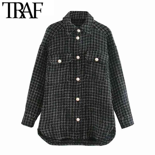 women fashion oversized faux pearl buttons jacket coat vintage long sleeve pockets female outerwear chic 210507, Black;brown
women fashion oversized faux pearl buttons jacket coat vintage long sleeve pockets female outerwear chic 210507, Black;brown