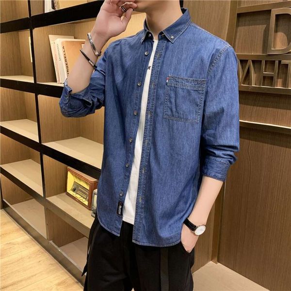 men's casual shirts spring denim long sleeve korean fashion handsome shirt coat hmhm, White;black
men's casual shirts spring denim long sleeve korean fashion handsome shirt coat hmhm, White;black
