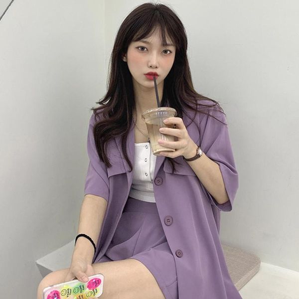 women's tracksuits chic purple short sleeve blazers and high waits casual women shorts 2 pieces sets korean vintage solid female suits, Gray
women's tracksuits chic purple short sleeve blazers and high waits casual women shorts 2 pieces sets korean vintage solid female suits, Gray