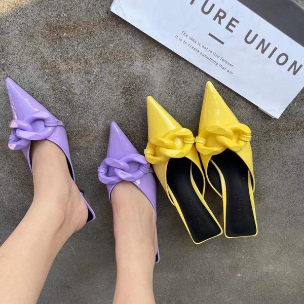 elegant women sandals slippers pointed toe shallow slip on thin low heels slides metal chain design fashion shoes woman, Black
elegant women sandals slippers pointed toe shallow slip on thin low heels slides metal chain design fashion shoes woman, Black