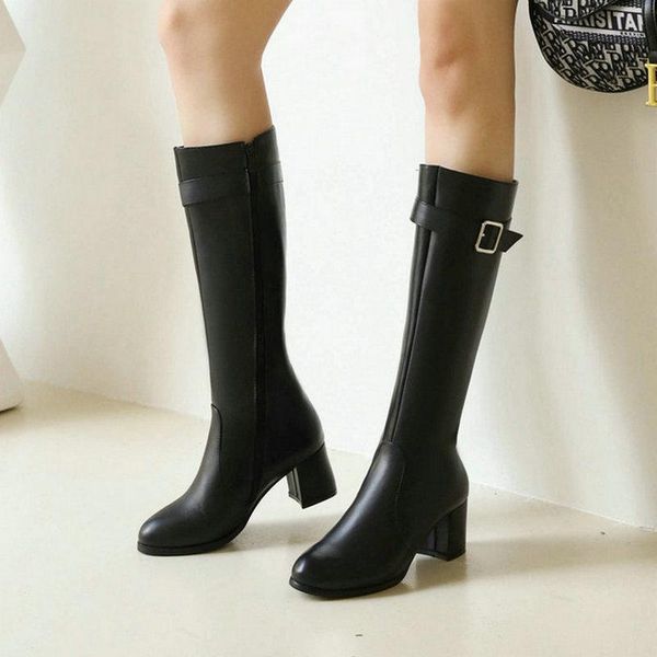 boots fashion belt buckle ladies knee high autumn winter warm zipper round toe knight square heel women's shoes, Black
boots fashion belt buckle ladies knee high autumn winter warm zipper round toe knight square heel women's shoes, Black
