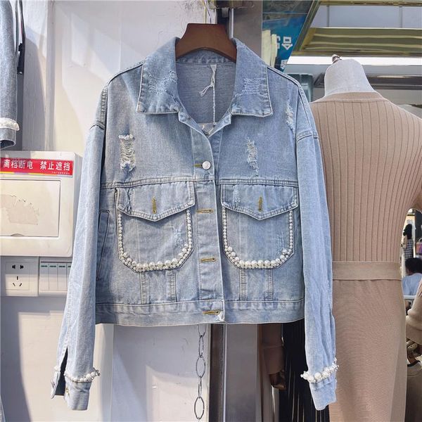 women's jackets denim coat for women 2021 autumn loose ripped beads jacket long sleeve jeans blue casual students jean coats, Black;brown
women's jackets denim coat for women 2021 autumn loose ripped beads jacket long sleeve jeans blue casual students jean coats, Black;brown