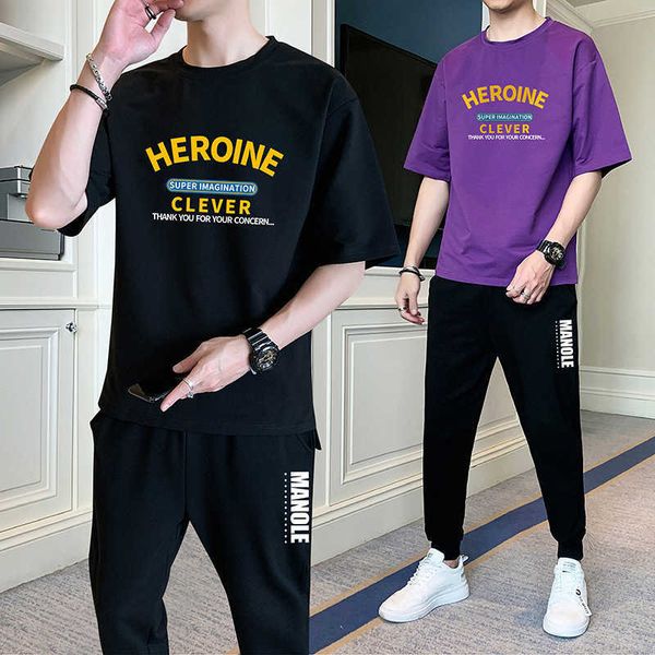 short sleeve summer t-shirt boys' korean fashion youth sportswear suit junior high school students' leisure two-piece set, White;black
short sleeve summer t-shirt boys' korean fashion youth sportswear suit junior high school students' leisure two-piece set, White;black