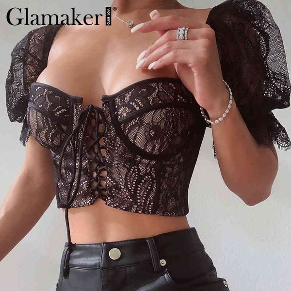 glamaker black lace up mesh crop women summer style short puff sleeve tank cami female night club camisole clothing 210414, White
glamaker black lace up mesh crop women summer style short puff sleeve tank cami female night club camisole clothing 210414, White