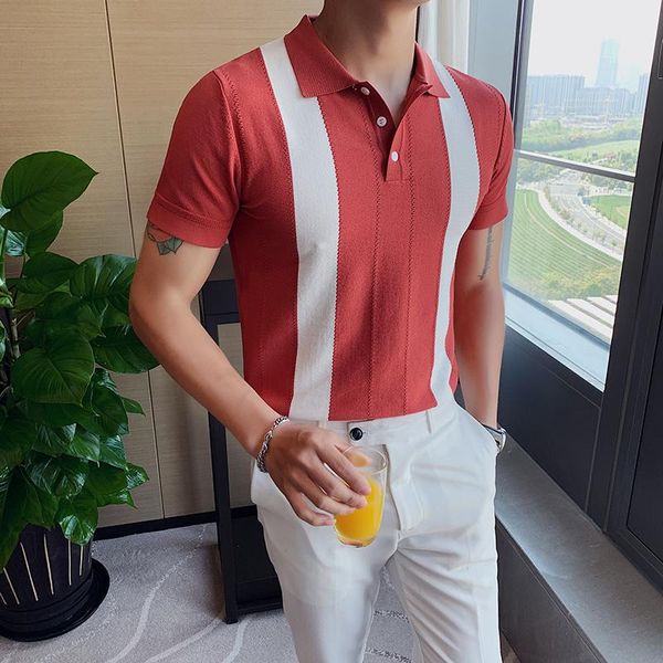 men's polos 2021 summer short-sleeved knitted casual shirts contrast color british slim lapel ice silk shirt men clothes, White;black
men's polos 2021 summer short-sleeved knitted casual shirts contrast color british slim lapel ice silk shirt men clothes, White;black