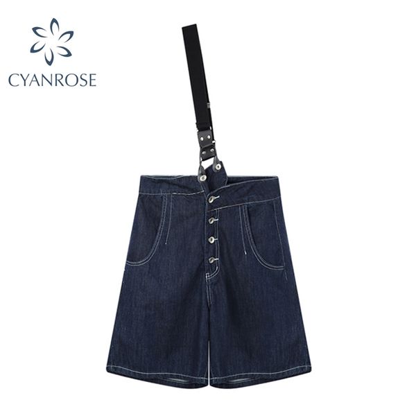 wide leg blue shorts jeans pants with suspenders women knee length casual pockets summer female loose bf tide buttoms 210430, White;black
wide leg blue shorts jeans pants with suspenders women knee length casual pockets summer female loose bf tide buttoms 210430, White;black