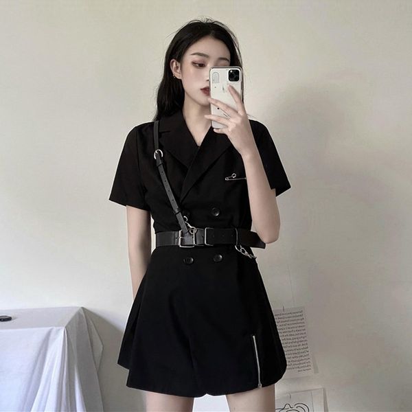 werueruyu double breasted dress summer vintage casual female fashion with belt women es 210608, Black;gray
werueruyu double breasted dress summer vintage casual female fashion with belt women es 210608, Black;gray