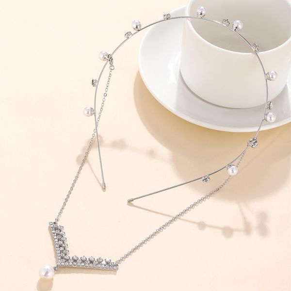 pearl hair accessories temperament net red back hanging hair band, Silver 
pearl hair accessories temperament net red back hanging hair band, Silver