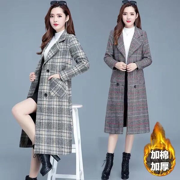 women's wool & blends 2021 woolen coat windbreaker mid-length spring autumn slim plaid suit collar thicken winter jackets outerwear, Black
women's wool & blends 2021 woolen coat windbreaker mid-length spring autumn slim plaid suit collar thicken winter jackets outerwear, Black