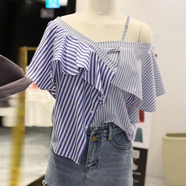 t-shirt t-shirt 2021 summer's new design feeling small crowd ruffle stitching off striped shirt women's loose shoulder top, White
t-shirt t-shirt 2021 summer's new design feeling small crowd ruffle stitching off striped shirt women's loose shoulder top, White