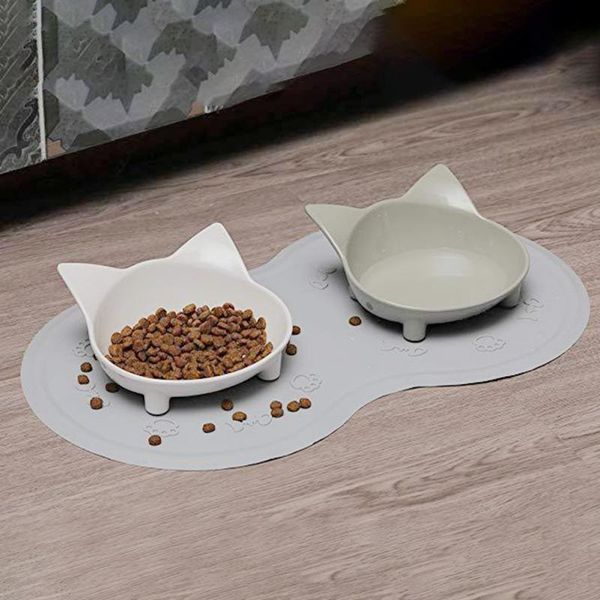 kennels & pens silicone pet mat eat drink placemat non-slip cat feeding dog gray bowl supply