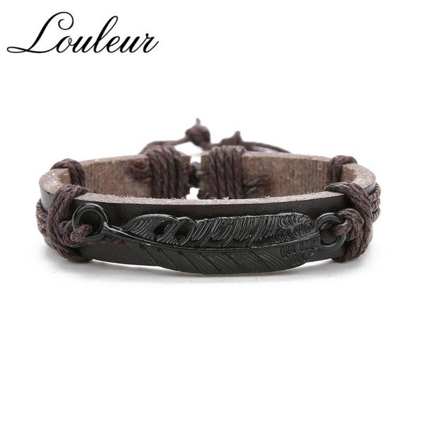 charm bracelets louleur feather black leather bracelet women men lace-up punk rope chain unique bangles for male gift, Golden;silver
charm bracelets louleur feather black leather bracelet women men lace-up punk rope chain unique bangles for male gift, Golden;silver