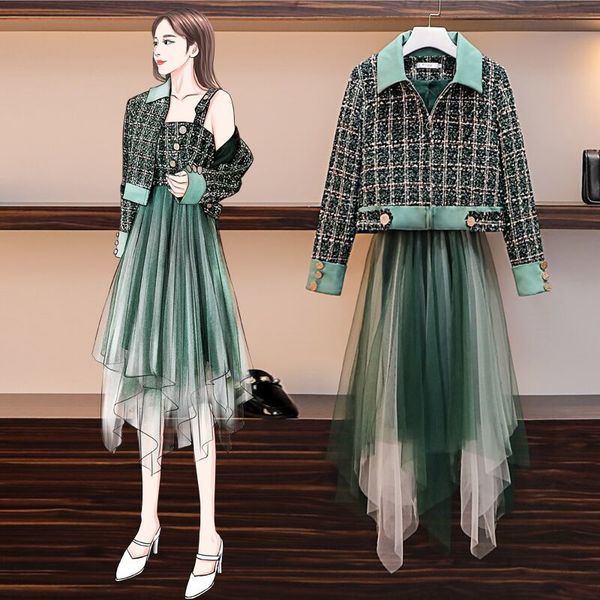 fashion green patchwork mesh dress autumn winter women tweed short jacket and spaghetti strap plaid tulle dresses 210416, White
fashion green patchwork mesh dress autumn winter women tweed short jacket and spaghetti strap plaid tulle dresses 210416, White