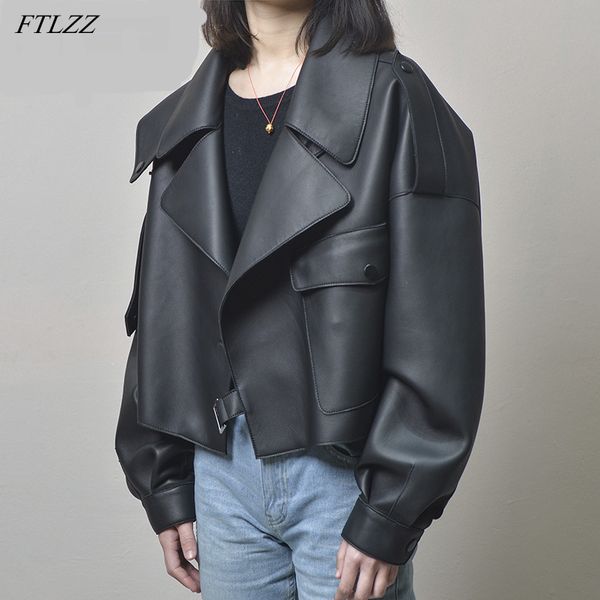 female faux pu leather jacket casual loose motorcycle vintage women street windproof waterproof 210423, Black
female faux pu leather jacket casual loose motorcycle vintage women street windproof waterproof 210423, Black