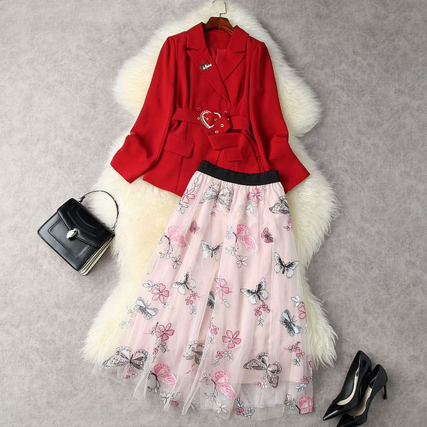 2021 fall autumn long sleeve notched-lapel black / red color heart belted blazers coat + tulle butterfly embroidery mid-calf skirt two piece, White
2021 fall autumn long sleeve notched-lapel black / red color heart belted blazers coat + tulle butterfly embroidery mid-calf skirt two piece, White