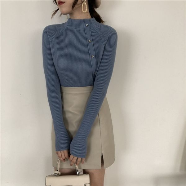korobov korean solid irregular single breasted women knitwear vintage blue stretch long sleeve slim sweaters sueter mujer 78978 210430, White;black
korobov korean solid irregular single breasted women knitwear vintage blue stretch long sleeve slim sweaters sueter mujer 78978 210430, White;black