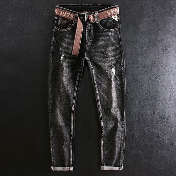 men's jeans european vintage fashion men retro gray elastic slim fit ripped korean designer casual denim pants, Blue
men's jeans european vintage fashion men retro gray elastic slim fit ripped korean designer casual denim pants, Blue