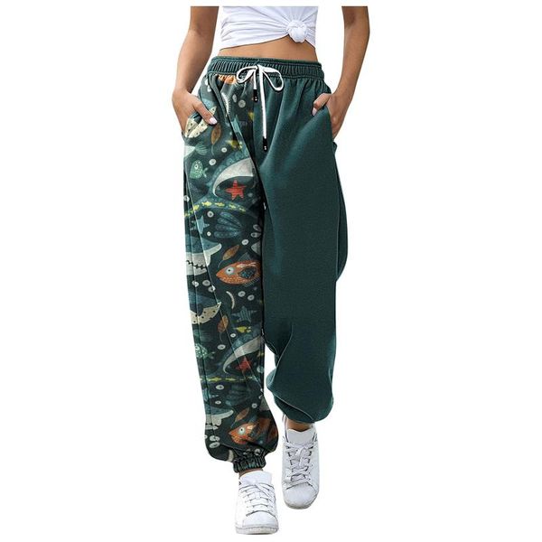 

women's pants & capris animal print bottom sweatpants pockets high waist sporty gym athletic fit jogger lounge trousers, Black;white