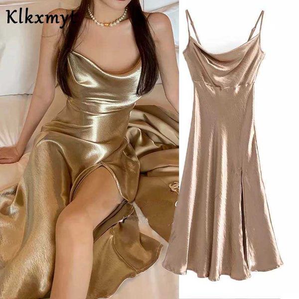 klkxmyt za summer dress women sleeveless satin long woman fashion midi es ruffled vintage elegant party es 210527, Black;gray
klkxmyt za summer dress women sleeveless satin long woman fashion midi es ruffled vintage elegant party es 210527, Black;gray