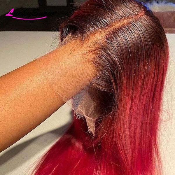 lace wigs 99j burgundy front wig pre plucked brazilian remy ombre straight human hair for women body wave, Black;brown