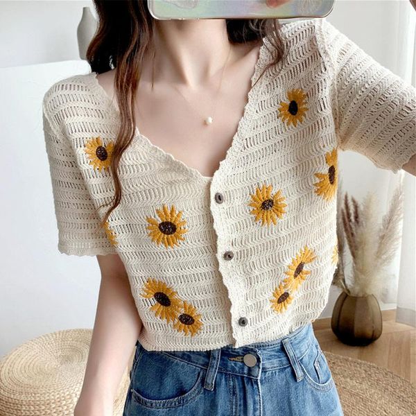 women's blouses & shirts korean 2021 sunflower embroidery elegant vintage summer lace women short sleeve v-neck beige white crop
women's blouses & shirts korean 2021 sunflower embroidery elegant vintage summer lace women short sleeve v-neck beige white crop
