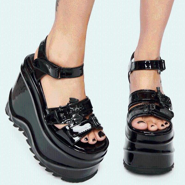 design big size 43 fashion ins gothic cosplay chunky platform sandals high heels summer wedges shoes women, Black
design big size 43 fashion ins gothic cosplay chunky platform sandals high heels summer wedges shoes women, Black