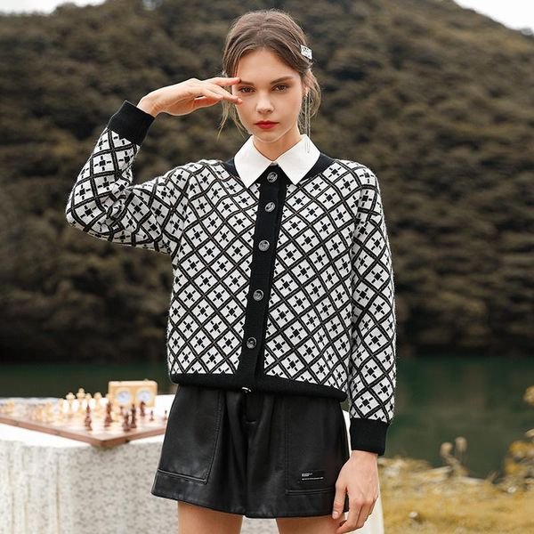 women's sweaters shzq knitted cardigan autumn and winter 2021 plaid black loose lazy sweater coat, White;black
women's sweaters shzq knitted cardigan autumn and winter 2021 plaid black loose lazy sweater coat, White;black
