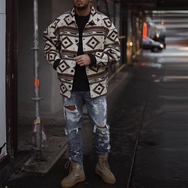 men's casual shirts jacket autumn 2021 printed geometric pattern lapel buttoned thickened loose all-match, White;black
men's casual shirts jacket autumn 2021 printed geometric pattern lapel buttoned thickened loose all-match, White;black