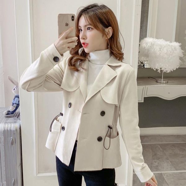 women's trench coats short suede temperament windbreaker lapel waist show thin coat, Tan;black
women's trench coats short suede temperament windbreaker lapel waist show thin coat, Tan;black