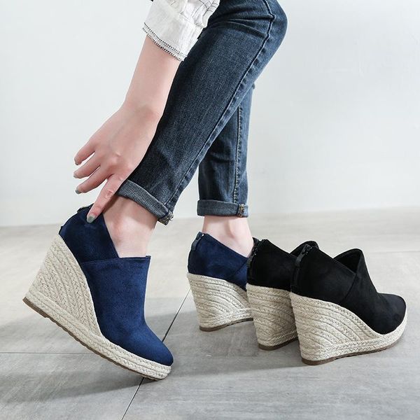 women high heel wedges 2021 paltform style shoes espadriles pointed toe thick bottom fashion heels straw sandals, Black
women high heel wedges 2021 paltform style shoes espadriles pointed toe thick bottom fashion heels straw sandals, Black