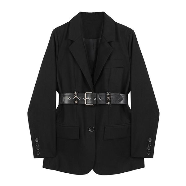women's suits & blazers 2021 autumn blazer coat black women pocket little star belt waist is thinner loose turn-down collar long sleeve, White;black
women's suits & blazers 2021 autumn blazer coat black women pocket little star belt waist is thinner loose turn-down collar long sleeve, White;black