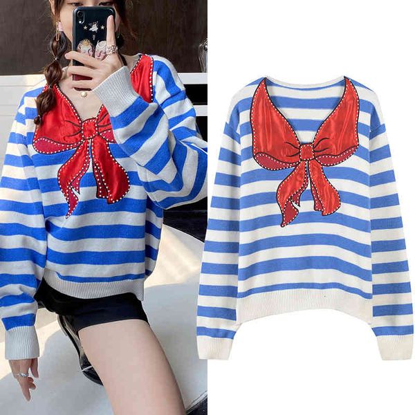 women's sweaters runway fall navy stripes playful blue rhinestone big bow pullover sweater long sleeve kwaii cute jumper clothes e4v2, White;black
women's sweaters runway fall navy stripes playful blue rhinestone big bow pullover sweater long sleeve kwaii cute jumper clothes e4v2, White;black